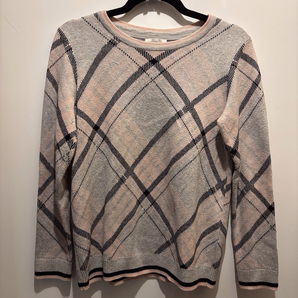Charter Club Plaid‎ Sweater Women's Size M 38" X 23"